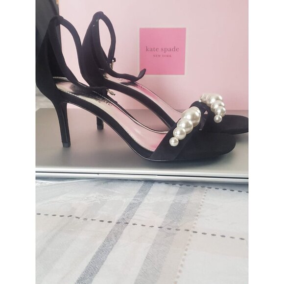 Kate Spade New York Women’s Black Size 6.5 Avaline Sandals Suede Pearl Pumps - Picture 3 of 5